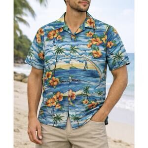 Vintage Shirt XXL Rai Nani Hawaiian Floral Boats Cotton USA MADE 48” Chest